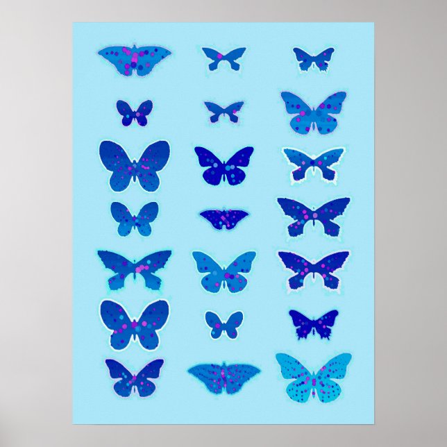 Specklade fjärilar, kobolt och Himlar Blue Poster (Framsidan)