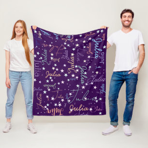 Specklade stjärnor Lila Himmel med hennes Namn Fleecefilt