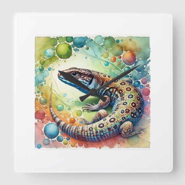 Speckled Lizard 260824AREF112 - Watercolor Fyrkantig Klocka (Framsida)