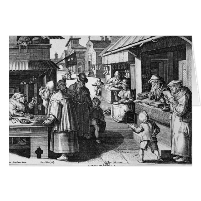 Spectacles Seller, präglad av Jan Collaert Hälsningskort (Framsidan Horizontal)