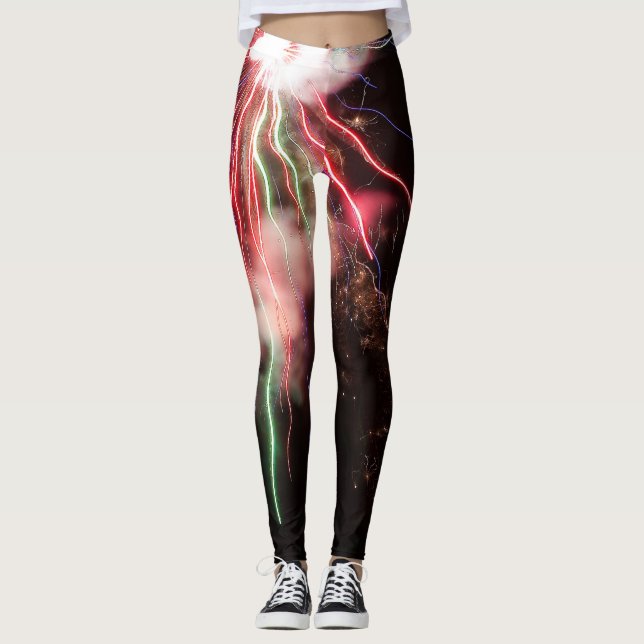Spectacular Red grönt Fireworks Abstrakt black him Leggings (Framsida)