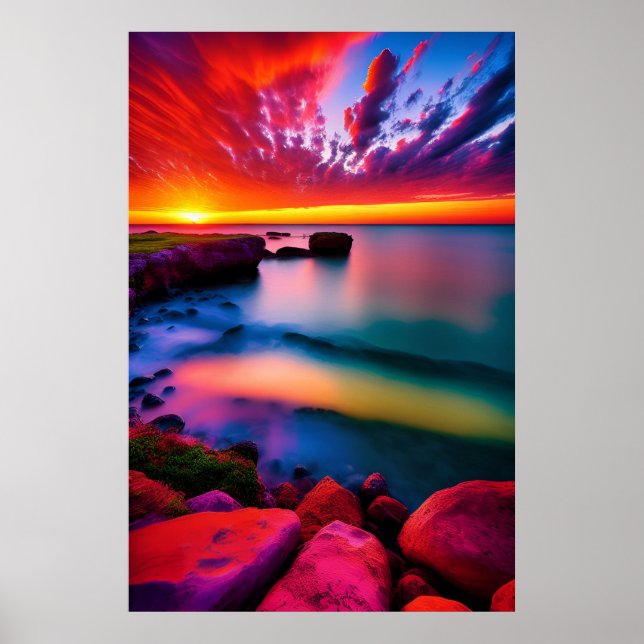 Spectaculärt Ocean Sunset Poster (Framsidan)
