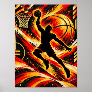 Spectakulär silhuett av basketbollsslam dunk poster