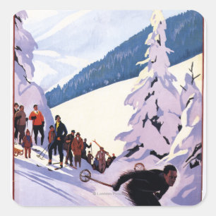 Spectators Watching Skier Poster Fyrkantigt Klistermärke