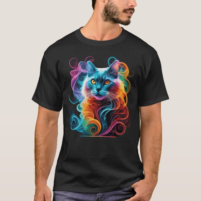 Spectral Anime Cat i Vibrant Smoke Explosion T Shirt (Framsida)