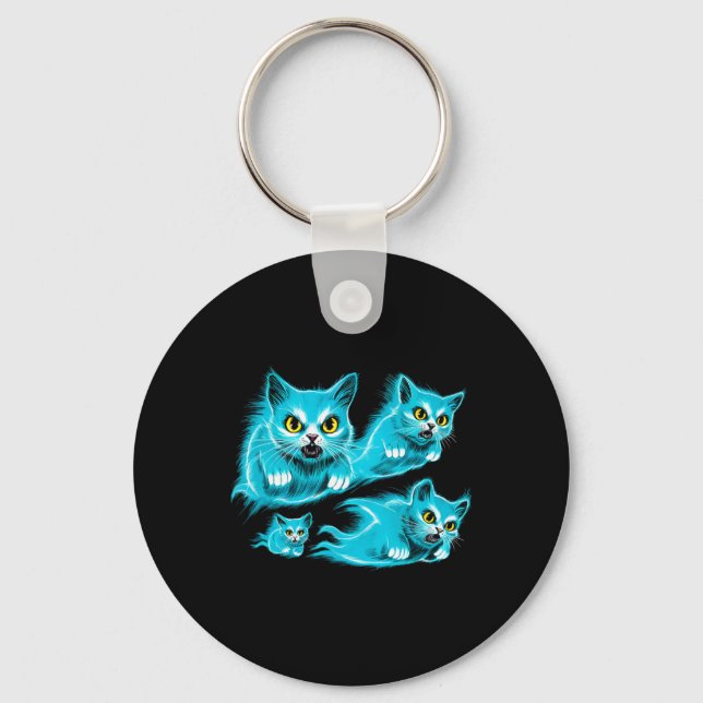 Spectral Cats Halloween Funny Flies Ghost Tee Nyckelring (Framsida)