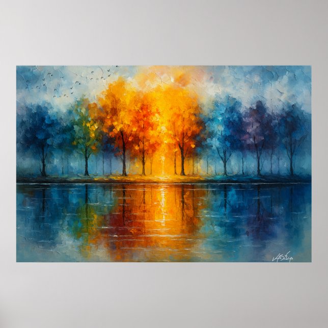 Spectrum Grove - Colorful Trees Reflected in Water Poster (Framsidan)