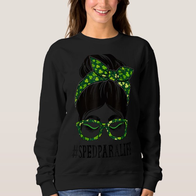 Sped Para Women Messy Bun St Patrick S Day Shamroc T Shirt (Framsida)