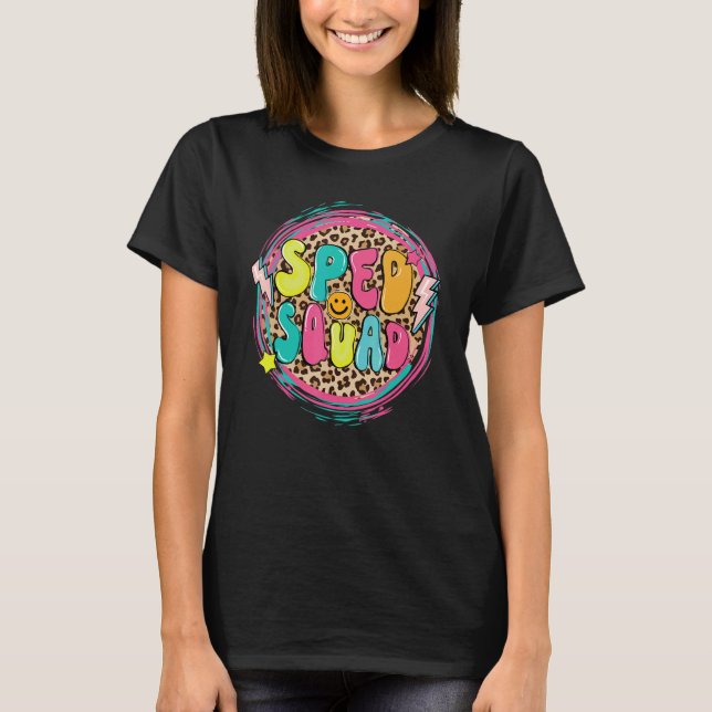 SPED Squad Leopard Special Education Teacher Back  T Shirt (Framsida)
