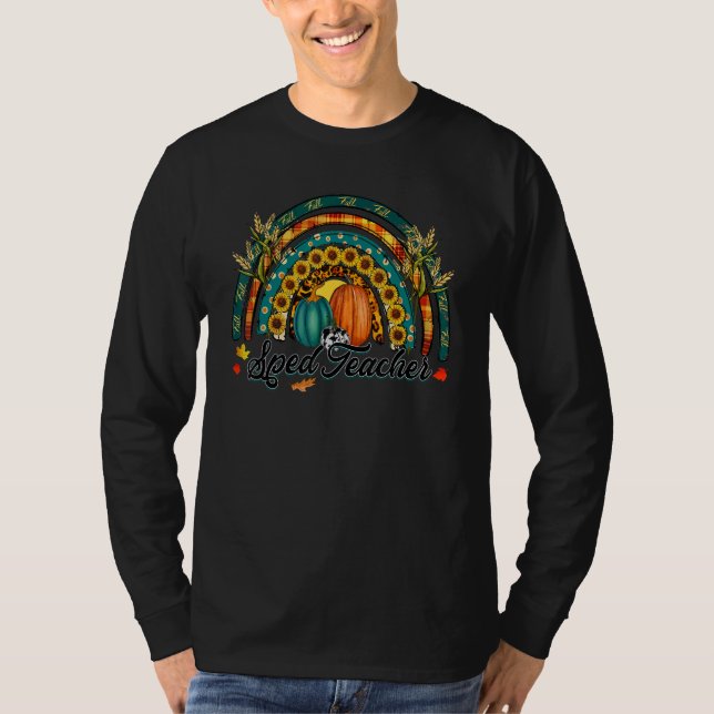 Sped teacher Hello Fall Rainbow Pumpkin Leopard T Shirt (Framsida)
