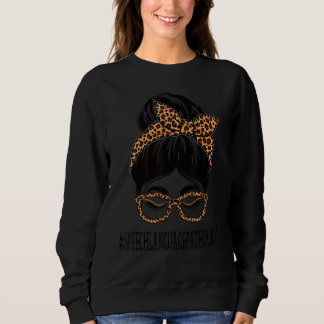 Speech Language Pathologist Leopard Messy Bun Back T Shirt