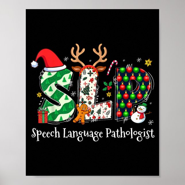 Speech Language Pathologist Reindeer Santa Hat Slp Poster (Framsidan)
