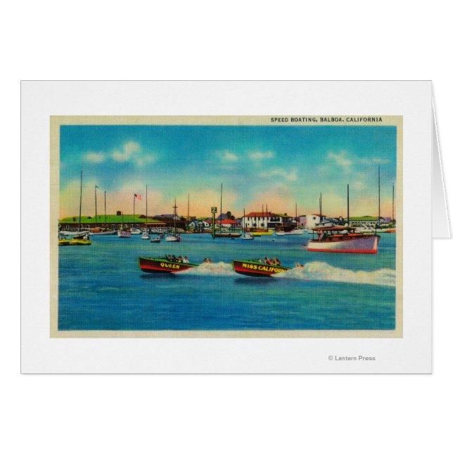 Speed Boating in Balboa, CaliforniaBalboa, CA Hälsningskort (Framsidan Horizontal)