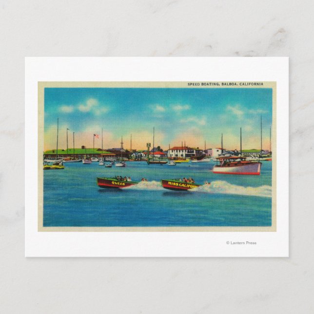Speed Boating in Balboa, CaliforniaBalboa, CA Vykort (Framsida)