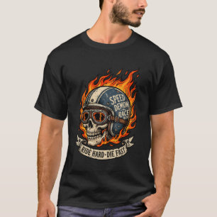 Speed Demon Race eller Die Flaming Skull Bikerhjäl T Shirt