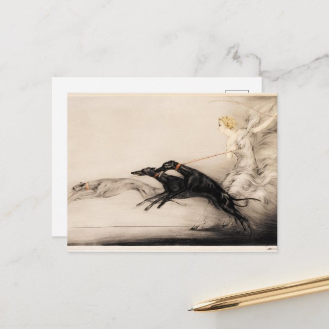 Speed II, Vitesse, 1933 av Louis Icart Vykort (Fram/Back In Situ)