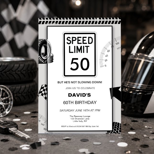 Speed Limit 50-årsdag  Inbjudningar (Man's 50th birthday speed limit birthday party invitation motoring theme
)