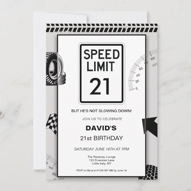 Speed Limit Mans 21-årsdag  Inbjudningar (Framsida)