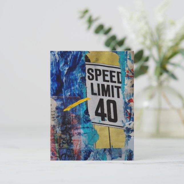 Speed Limit mixed media collage Vykort (Stående Fram)