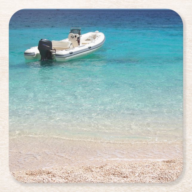 Speedboat i blåtthavskustfartyget underlägg papper kvadrat (Framsidan)