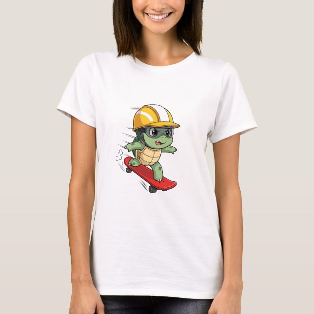 Speeding Skater Turtle Character T Shirt (Framsida)