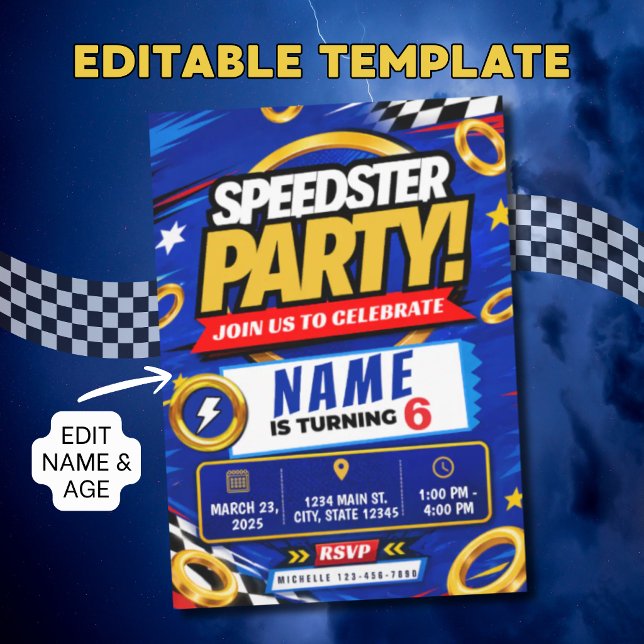 Speedster Racing Födelsedagsinbjudan Inbjudningar (Skapare uppladdad)