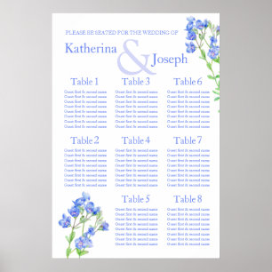 Speedwell blue Bröllop Seating Bord Planner 1-8 Poster