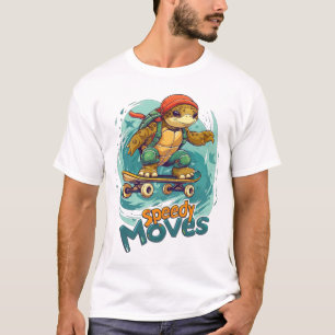 Speedy Moves Skateboarding Turtle Design - Roligt T Shirt
