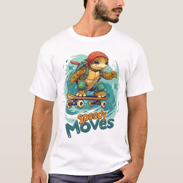 Speedy Moves Skateboarding Turtle Design - Roligt  T Shirt (Framsida)