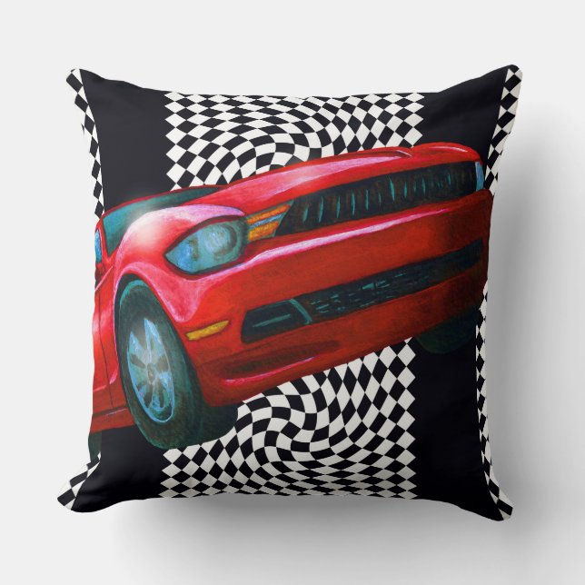 Speedy Red Sportscar Kudde (Framsida)