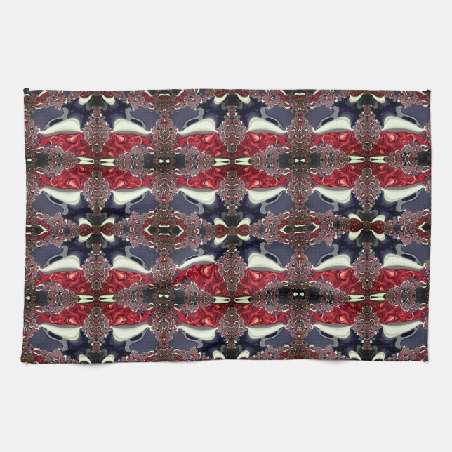 Spegel-bild som genererar upprepad form, över vitt kökshandduk (Horisontell)