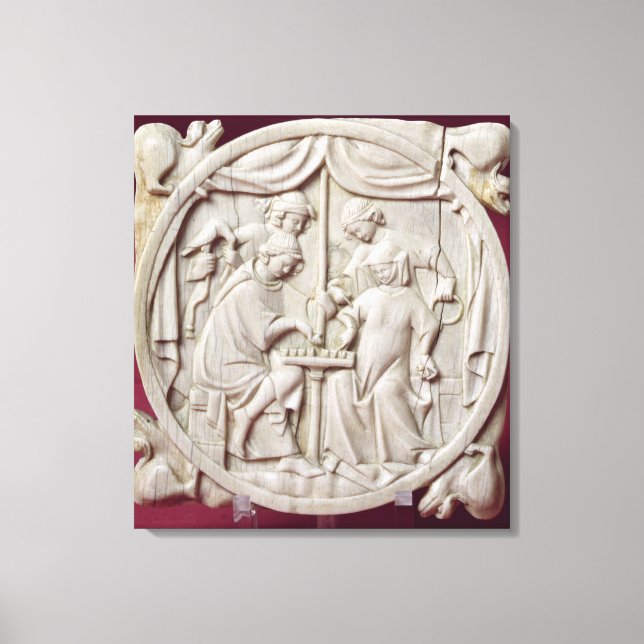 Spegel fodral skildrar schackspel, c.1300 canvastryck (Framsida)
