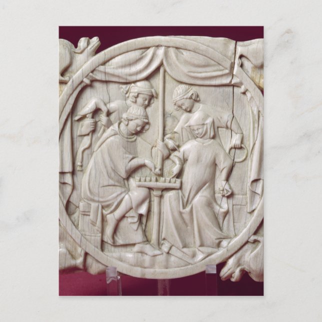 Spegel fodral skildrar schackspel, c.1300 vykort (Framsida)