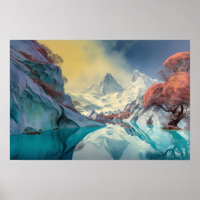 Spegel sjö i bergsområdena poster (Framsidan)