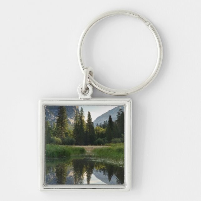Spegel sjö, Yosemite Fyrkantig Silverfärgad Nyckelring (Framsidan)