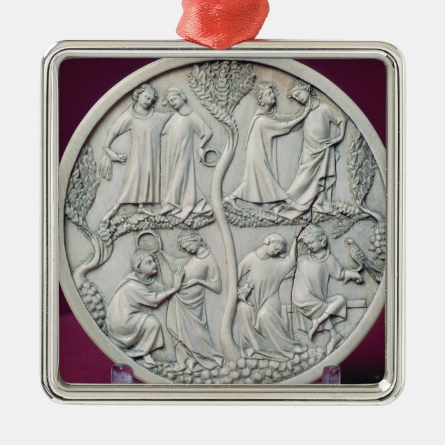 Spegelfodral som visar väluppfostrada platser, julgransprydnad metall (Framsidan)