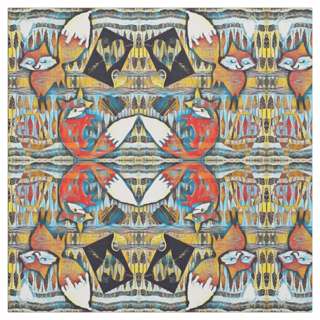 Spegelförsedda röda rävar och hjärtamönster tyg (Provkarta)