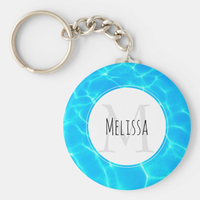 Spegelfoto för blå reflexer från Vatten i Bassäng Nyckelring (Framsidan)