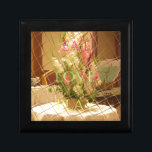 Speglad utskrift av blommor smyckeskrin<br><div class="desc">Speglade BLOMKONSRETintroducerar "Reflected Blooms Art Print", ett vackert biet som fångar elegansen hos en blommigt arrangemang, som har förbättrats av det spännande djupet hos en reflektion i spegel, vilket främjar ett meddelande om glädje och balans. Beskrivning: Den här teckningen har en blommigt arrangemang om gladioli i basket på bord. En...</div>