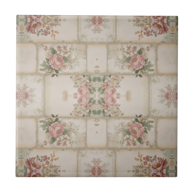 Speglande Vintage Blommiga Block Kakelplatta (Framsidan)