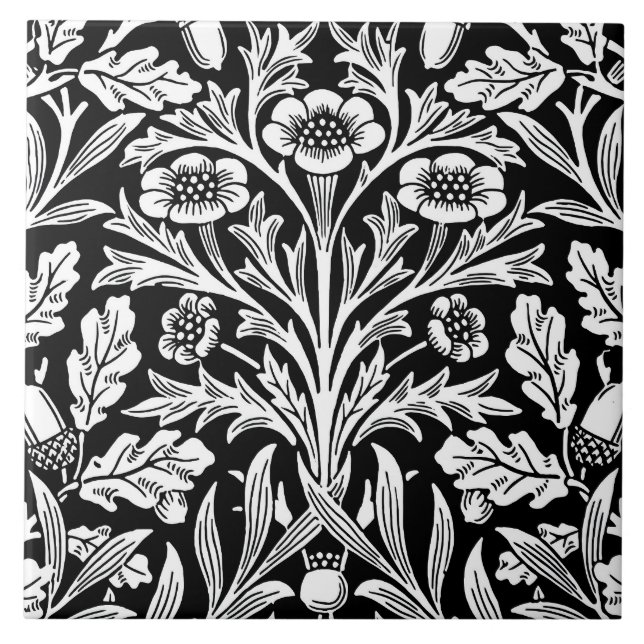 Speglar Acorns och Oak Lövs Black & White Kakelplatta (Framsidan)