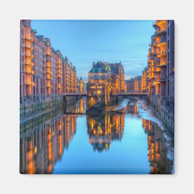 Speicherstadt Warehouse, Hamburg, Tyskland Magnet (Framsidan)