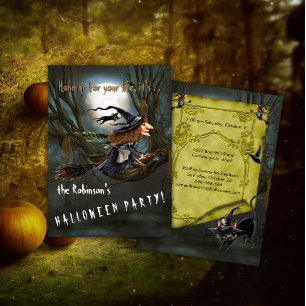 Speing Witch på Broomstick Halloween-inbjudan Inbjudningar