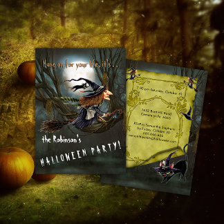 Speing Witch på Broomstick Halloween-inbjudan Inbjudningar
