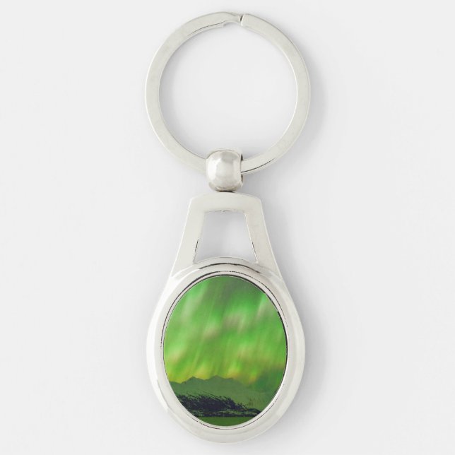 Spektakulär Aurora Ovalt Silverfärgad Nyckelring (Framsidan)