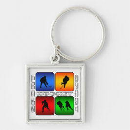 Spektakulär hockey fyrkantig silverfärgad nyckelring