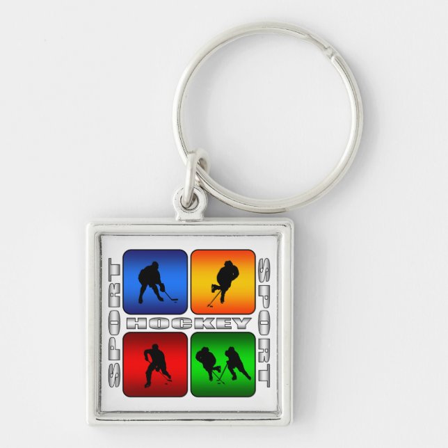 Spektakulär hockey fyrkantig silverfärgad nyckelring (Framsidan)