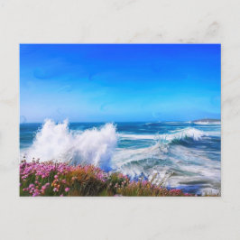 Spektakulär imponerande våg med rosa blommor vykort