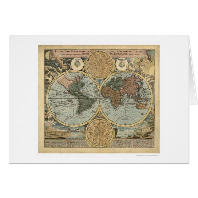 Spektakulär karta av världen vid Homann 1716 Hälsningskort (Framsidan Horizontal)