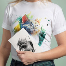 Spektakulär vattenfärg Cat porträtt T-shirt